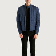 Men's Nyle Gewatteerd Windbreaker Leren Jas voor Heren in Navy Blue Nylon - Front Profile View &amp; Tailored Silhouette | Buy Online