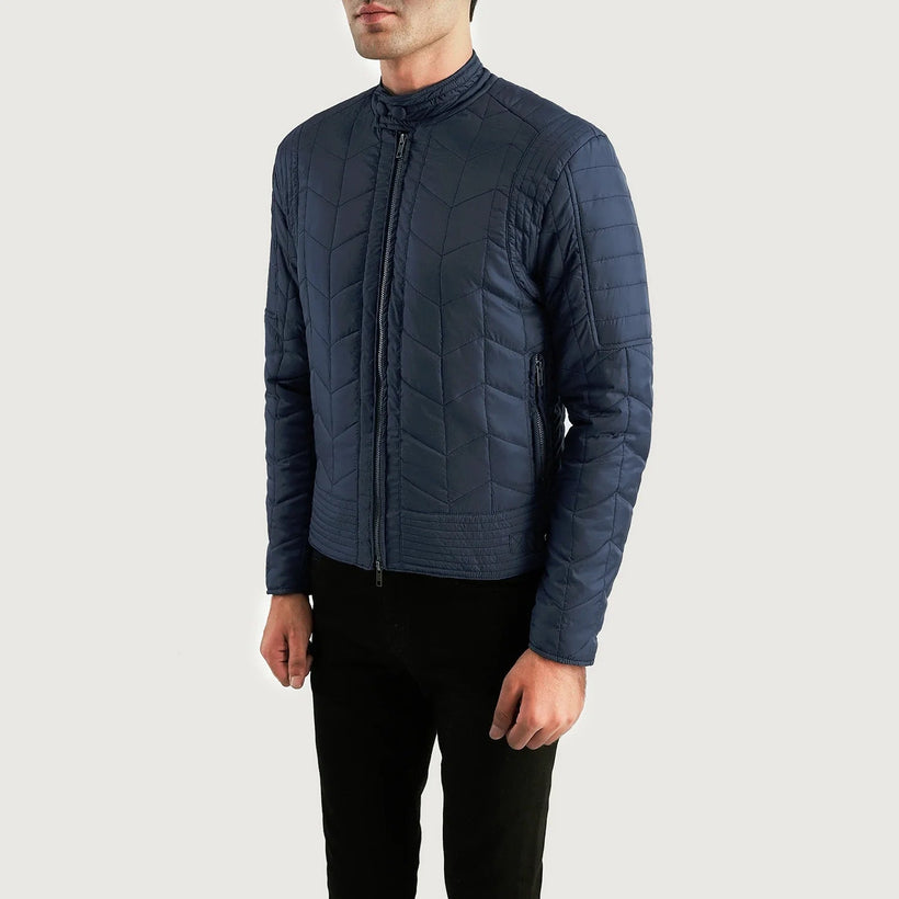 Nyle Gewatteerd Windbreaker Leren Jas voor Heren