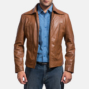 Old School Bruin Leren Jas voor Heren in Brown Sheepskin Leather - Front Profile View &amp; Tailored Silhouette | Buy Online