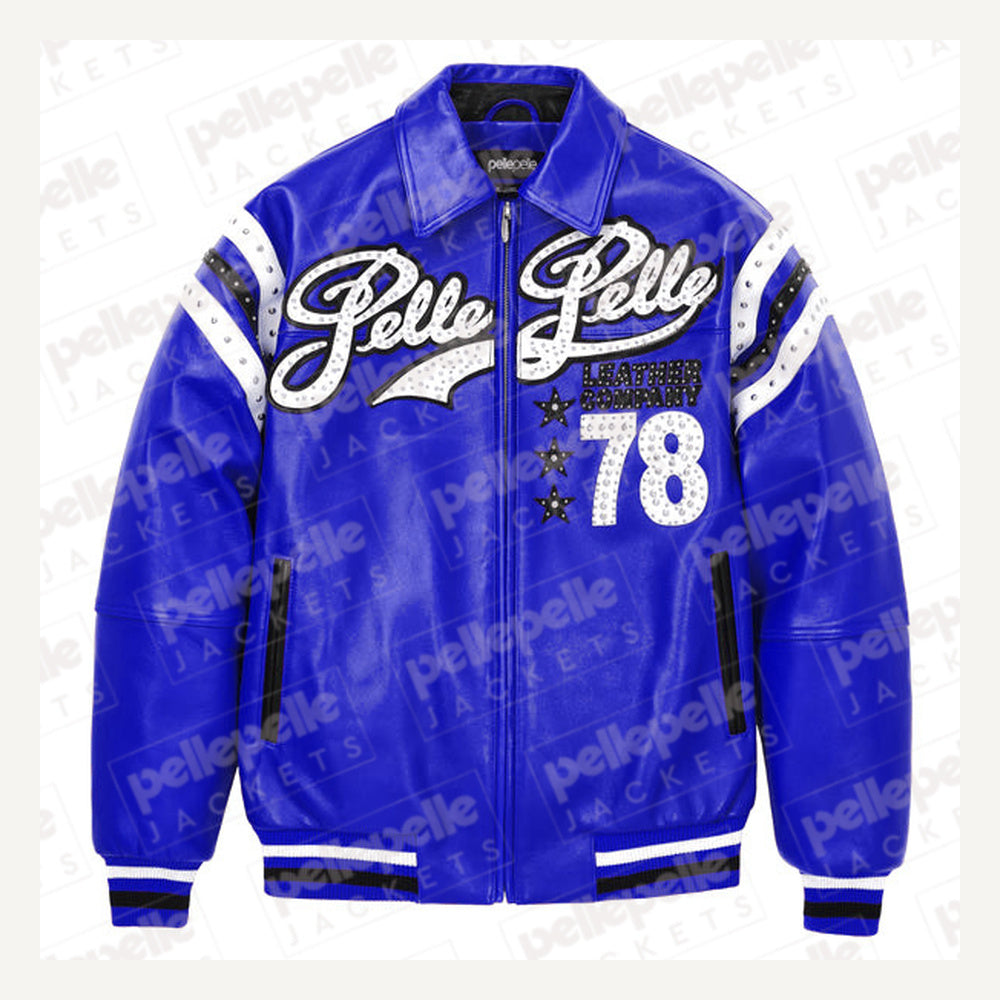 
Encrusted Varsity Leren Jas (Navy) voor Dames