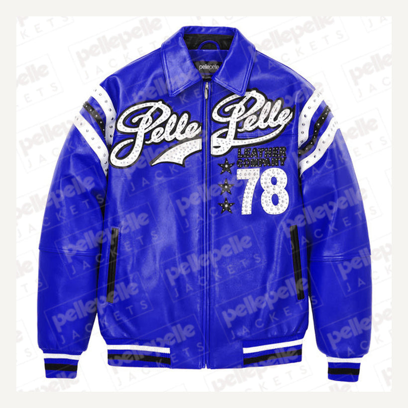 Encrusted Varsity Leren Jas (Navy) voor Dames