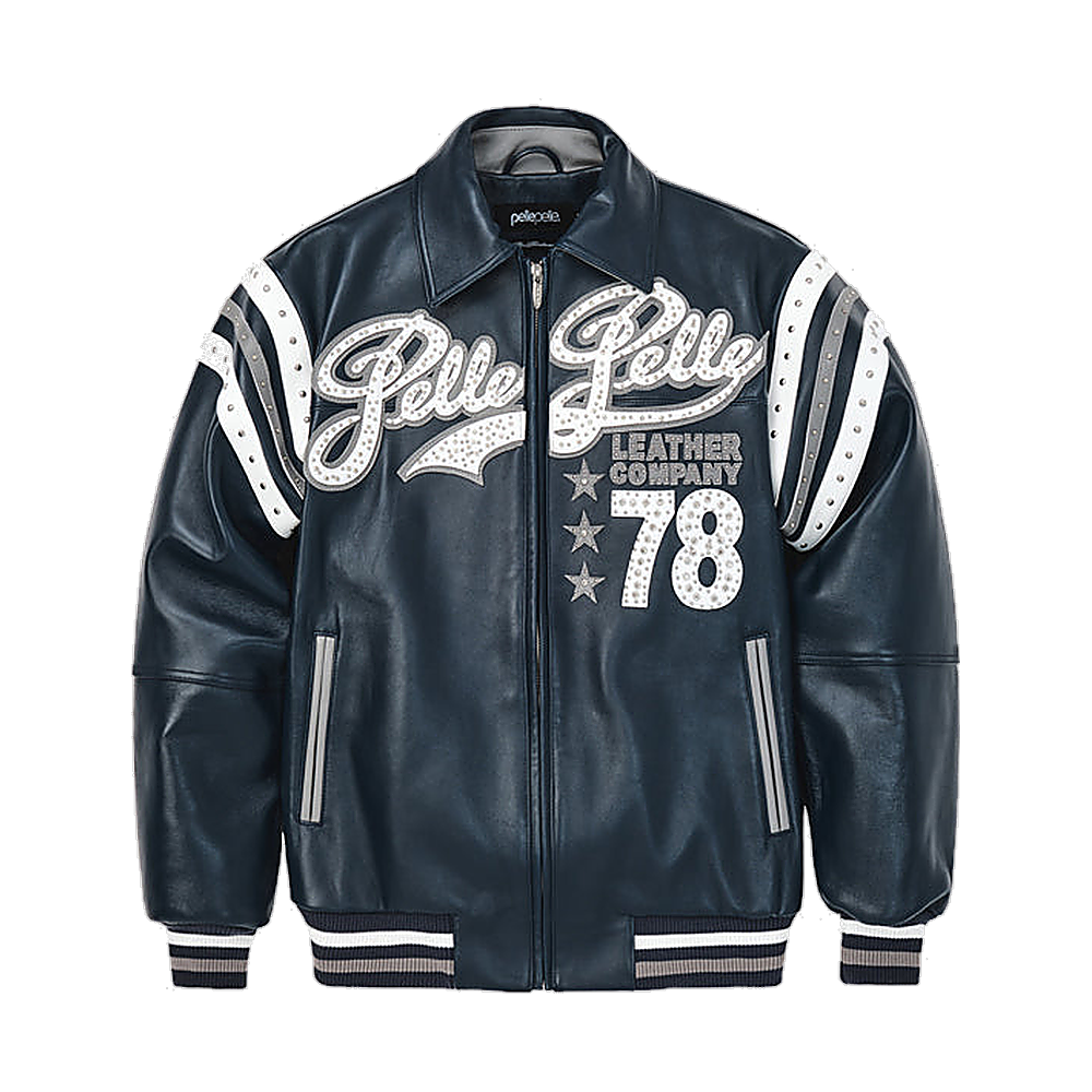 
Encrusted Varsity Leren Jas (Navy) voor Dames