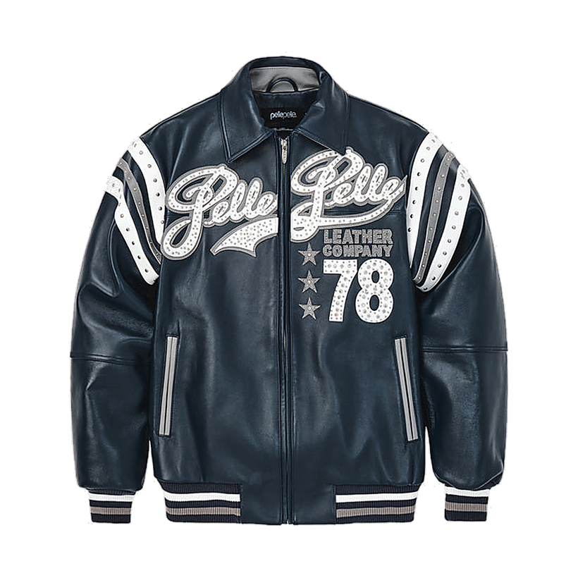 Encrusted Varsity Leren Jas (Navy) voor Dames