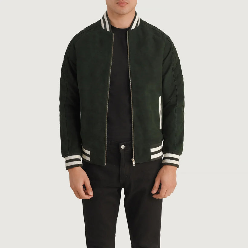 Pascal Groen Suede Varsity Leren Jas voor Heren