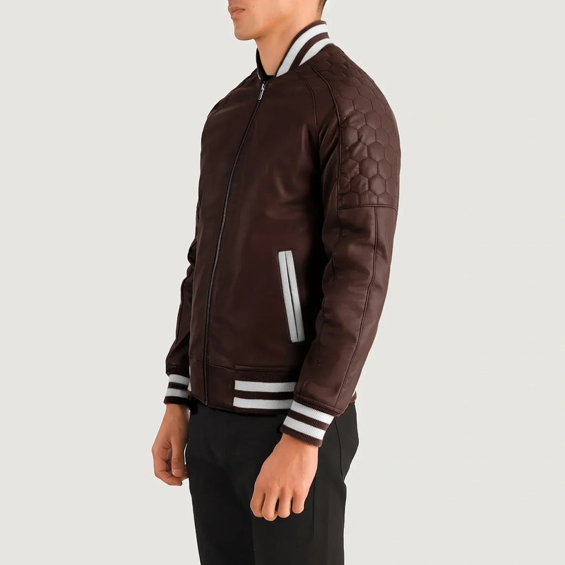 Pascal Kastanjebruin Leather Varsity Leren Jas voor Heren