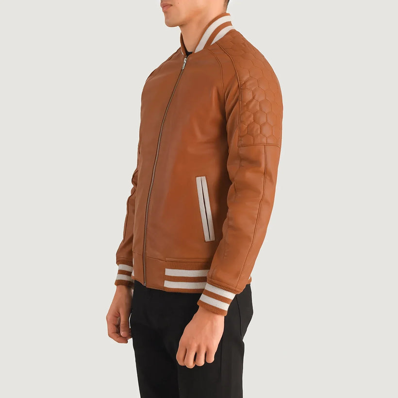Pascal Lichtbruin Bruin Leather Varsity Leren Jas voor Heren