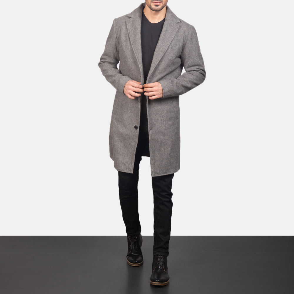 
Petrillo Grey Wool Single Breasted Leren Jas voor Heren in Grey Synthetic Wool - Vooraanzicht & getailleerd silhouet | Online kopen