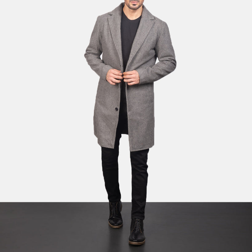 Petrillo Grey Wool Single Breasted Leren Jas voor Heren