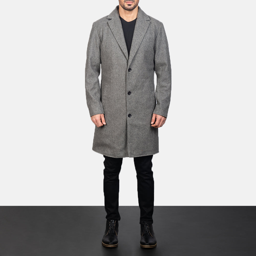 
Petrillo Grey Wool Single Breasted Leren Jas voor Heren - Zijaanzicht met ergonomische mouwsnede