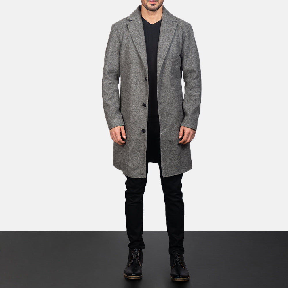 
Detailopname of Notch & Button Hardware on Petrillo Grey Wool Single Breasted Leren Jas voor Heren