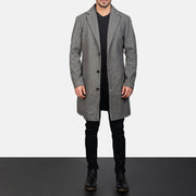 
Detailopname of Notch & Button Hardware on Petrillo Grey Wool Single Breasted Leren Jas voor Heren