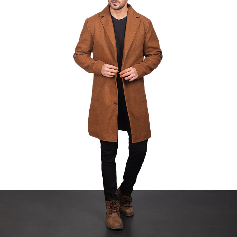 Petrillo Khaki Wool Single Breasted Leren Jas voor Heren