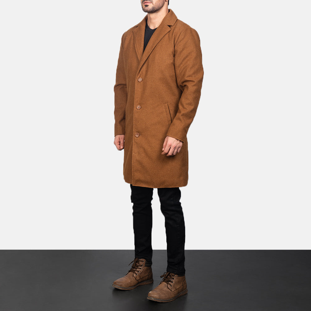 
Petrillo Khaki Wool Single Breasted Leren Jas voor Heren - Zijaanzicht met ergonomische mouwsnede