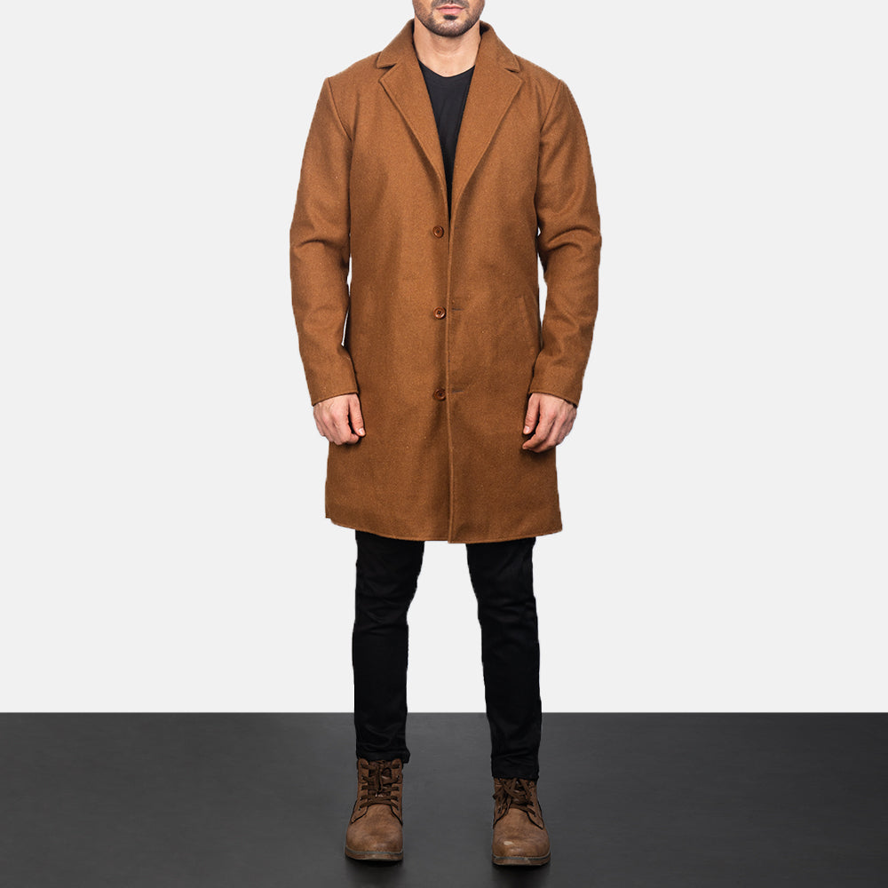 
Detailopname of Notch & Button Hardware on Petrillo Khaki Wool Single Breasted Leren Jas voor Heren