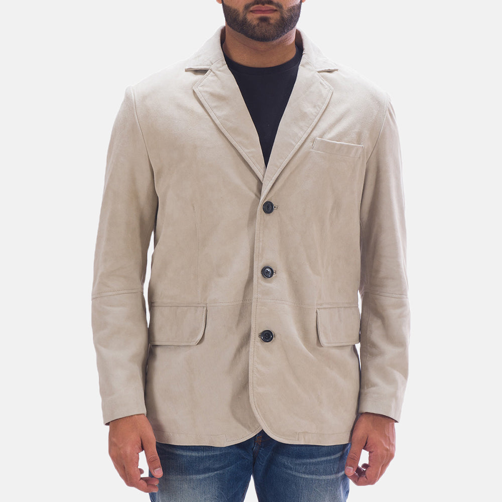 Men's Professor By Day Suede Leren Blazer voor Heren in Off White (Greyish) Goatskin Suede - Front Profile View &amp; Tailored Silhouette | Buy Online