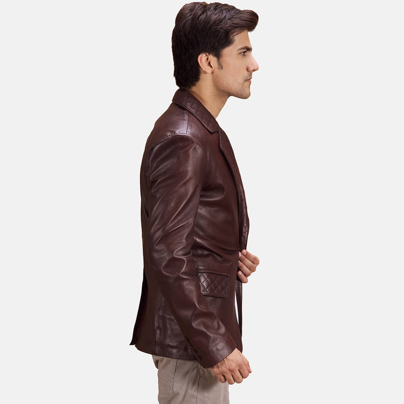 Radaron Gewatteerd Kastanjebruin Leren Leren Blazer voor Heren
