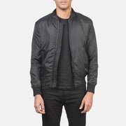 Men's Ramon Zwart Leren Bomberjack voor Heren in Black Nylon - Front Profile View &amp; Tailored Silhouette | Buy Online