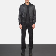 Men's Ramon Zwart Leren Bomberjack voor Heren - Lateral Side Profile View Showing Sleeve Cut &amp; Athletic Taper Fit