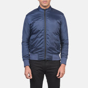 
Detailopname of Band & Zipper with wind flap Hardware on Ramon Blauw Leren Bomberjack voor Heren