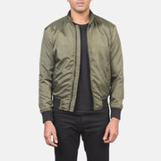 Men's Ramon Groen Leren Bomberjack voor Heren in Green Nylon - Front Profile View &amp; Tailored Silhouette | Buy Online