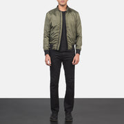 Men's Ramon Groen Leren Bomberjack voor Heren - Lateral Side Profile View Showing Sleeve Cut &amp; Athletic Taper Fit