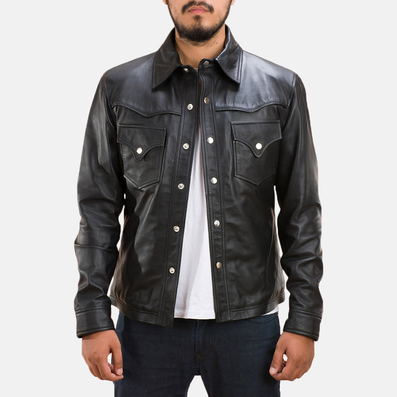 Ranchson Zwart Leather Shirt voor Heren