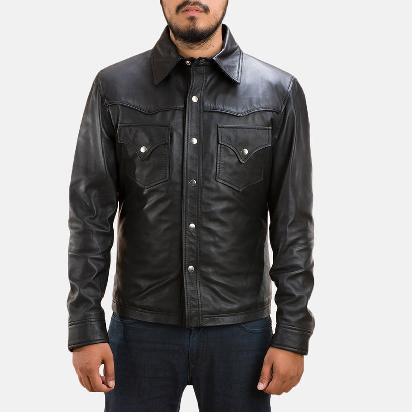 Ranchson Zwart Leather Shirt voor Heren