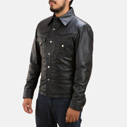 
Ranchson Zwart Leather Shirt voor Heren - Zijaanzicht met ergonomische mouwsnede