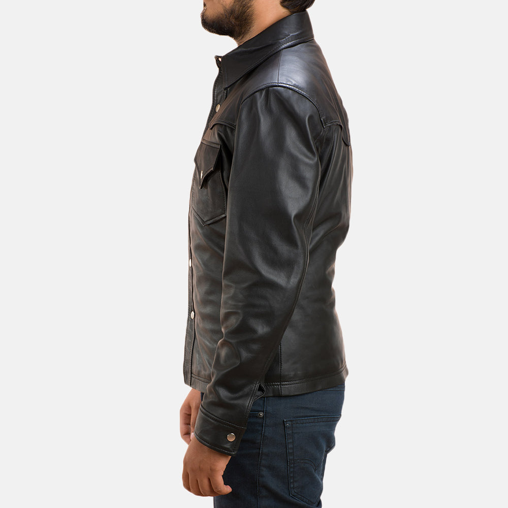 
Detailopname of Shirt & Button Hardware on Ranchson Zwart Leather Shirt voor Heren