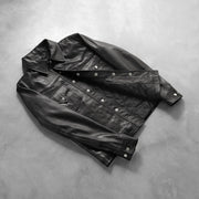 
Button & Hem Craftsmanship Construction Detail on Ranchson Zwart Leather Shirt voor Heren