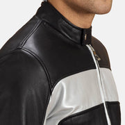 Randolf Silver Zwart Leren Bikerjack voor Heren - Lateral Side Profile View Showing Sleeve Cut &amp; Athletic Taper Fit