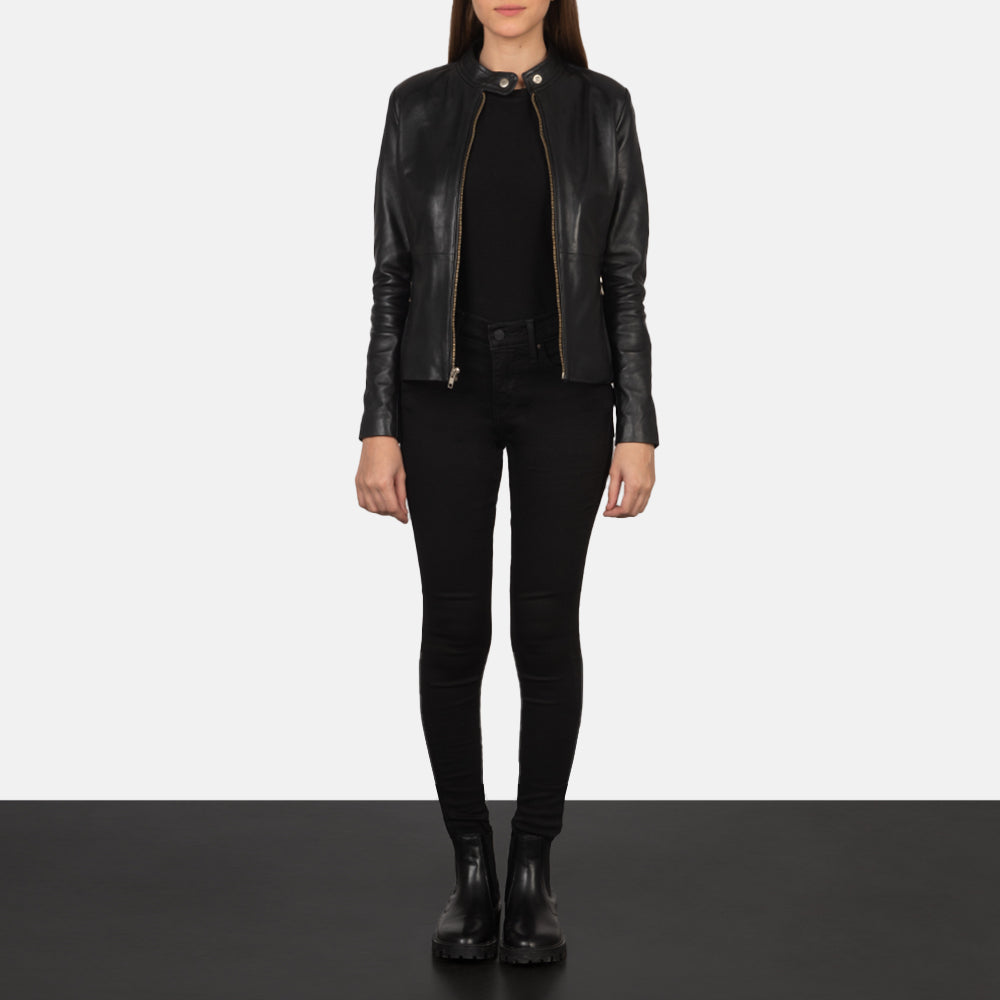 Rave Bruin Leren Bikerjack voor Dames – alternate product view 4