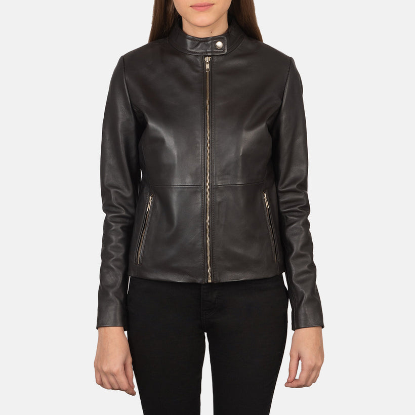 Rave Bruin Leren Bikerjack voor Dames