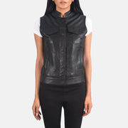 
Rayne Moto Zwart Leren Gilet voor Dames in Black Sheepskin Leather - Vooraanzicht & getailleerd silhouet | Online kopen