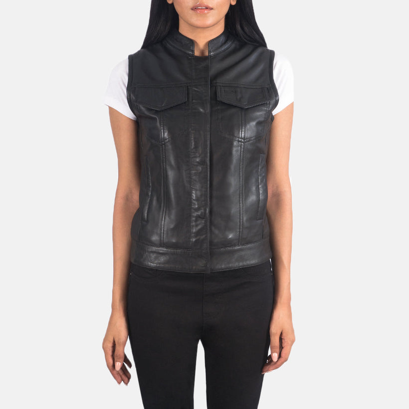 Rayne Moto Zwart Leren Gilet voor Dames
