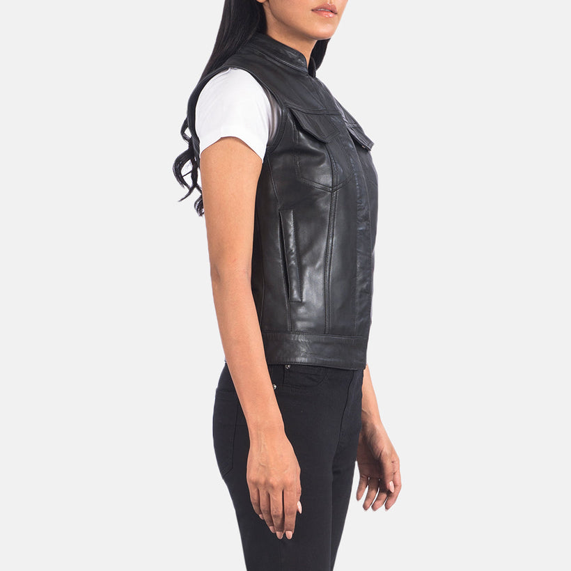 Rayne Moto Zwart Leren Gilet voor Dames