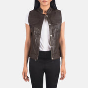 
Rayne Moto Bruin Leren Gilet voor Dames in Brown Sheepskin Leather - Vooraanzicht & getailleerd silhouet | Online kopen