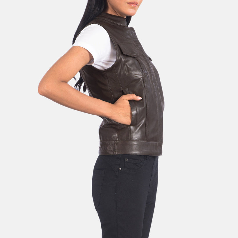Rayne Moto Bruin Leren Gilet voor Dames