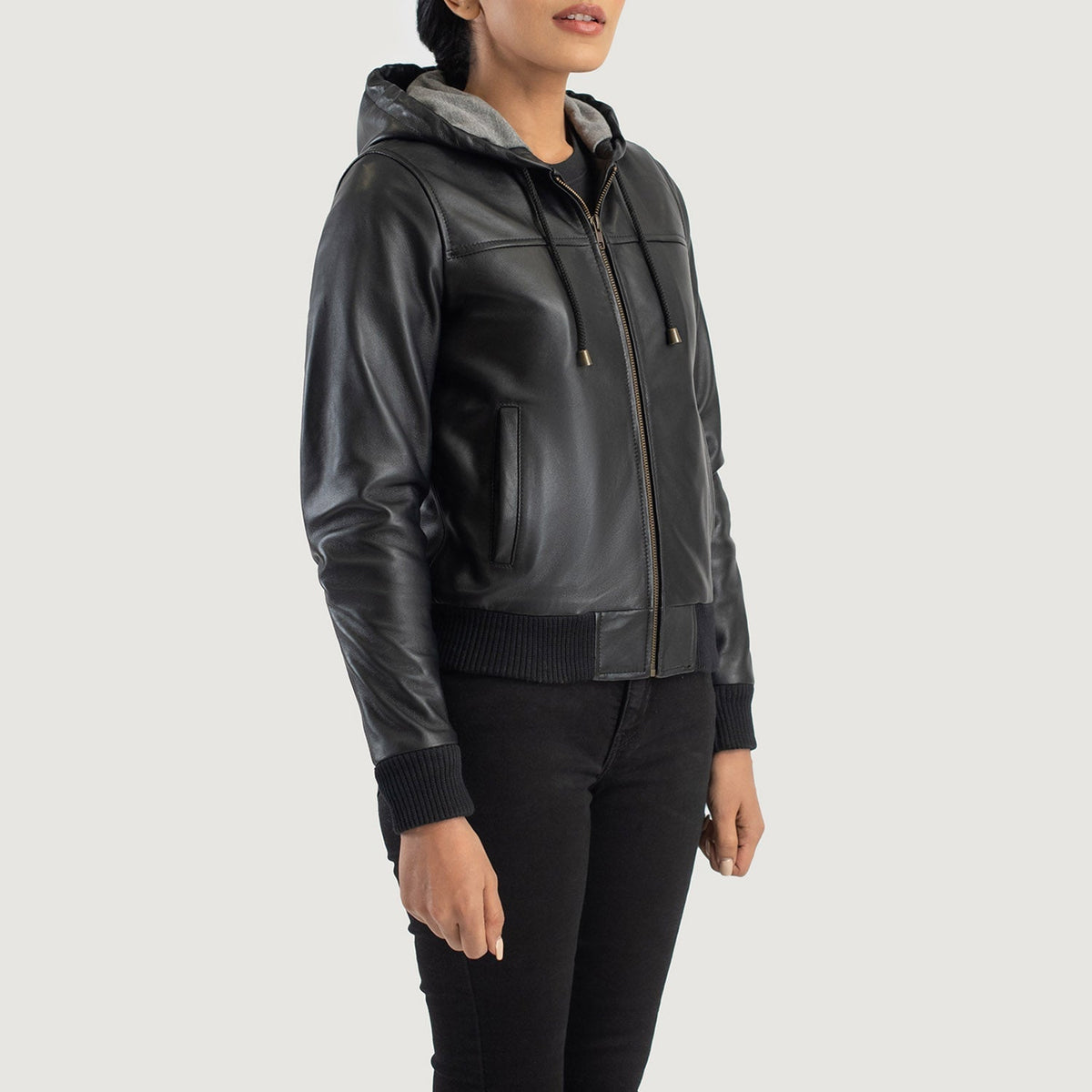
Rebella Hooded Leren Bomberjack voor Dames – alternate product view 2