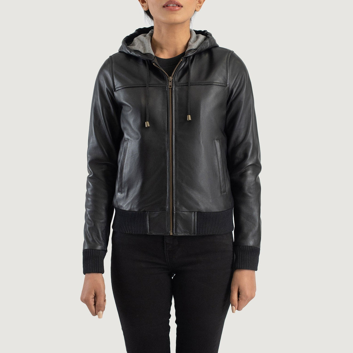 
Rebella Hooded Leren Bomberjack voor Dames – alternate product view 4