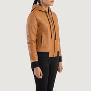 
Gedragen perspectief van Rebella Green Hooded Suede Bomber Jacket op model - Natuurlijke valling bij daglicht