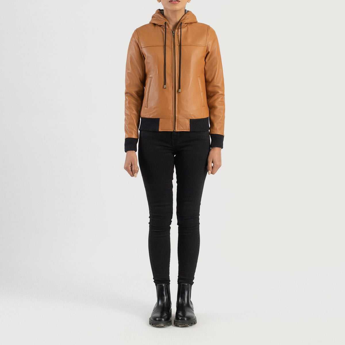 
Rebella Hooded Leren Bomberjack voor Dames – alternate product view 3