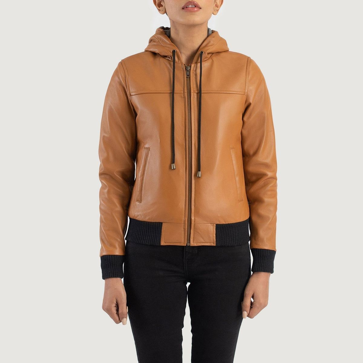 
Rebella Hooded Leren Bomberjack voor Dames – alternate product view 4