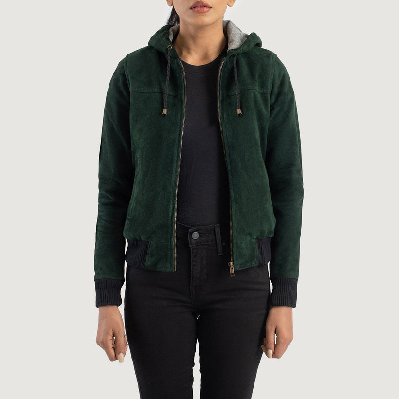 Rebella Hooded Leren Bomberjack voor Dames