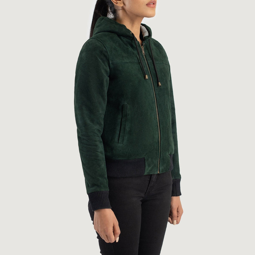 Rebella Hooded Leren Bomberjack voor Dames