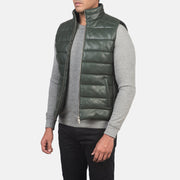 
Green Sheepskin leather Vest - Achteraanzicht met getailleerde schouders & strakke zoom