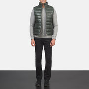
Reeves Groen Leather Gewatteerde bodywarmer voor Heren - Zijaanzicht met ergonomische mouwsnede