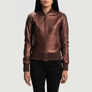 Women's Reida Kastanjebruin Leren Bomberjack voor Dames in Maroon Sheepskin Leather - Front Profile View &amp; Tailored Silhouette | Buy Online