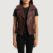 
Maroon Sheepskin Leather Biker Jacket - Achteraanzicht met getailleerde schouders & strakke zoom
