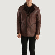 
Rocky Bruin Fur Leren Jas voor Heren in Distressed Brown Sheepskin Burnishing - Vooraanzicht & getailleerd silhouet | Online kopen